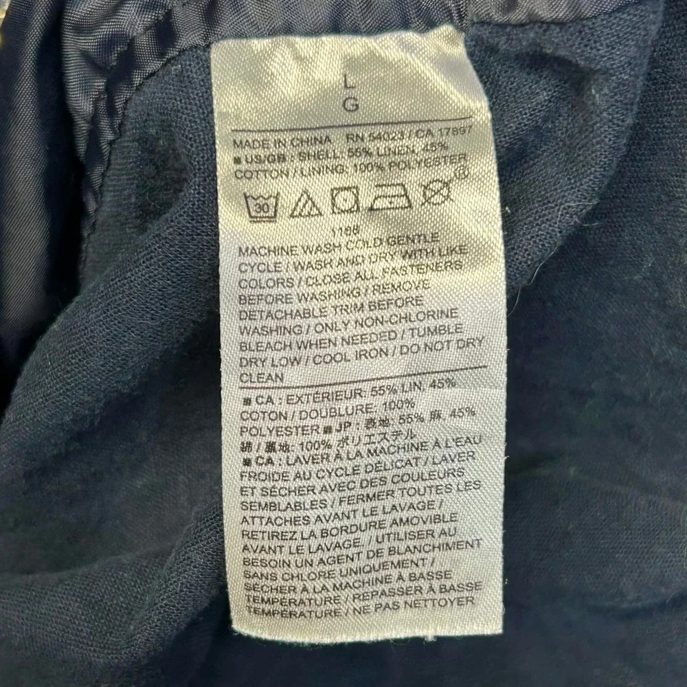 Banana Republic Mens Navy Blue Linen Cotton Harrington Bomber Jacket Large
